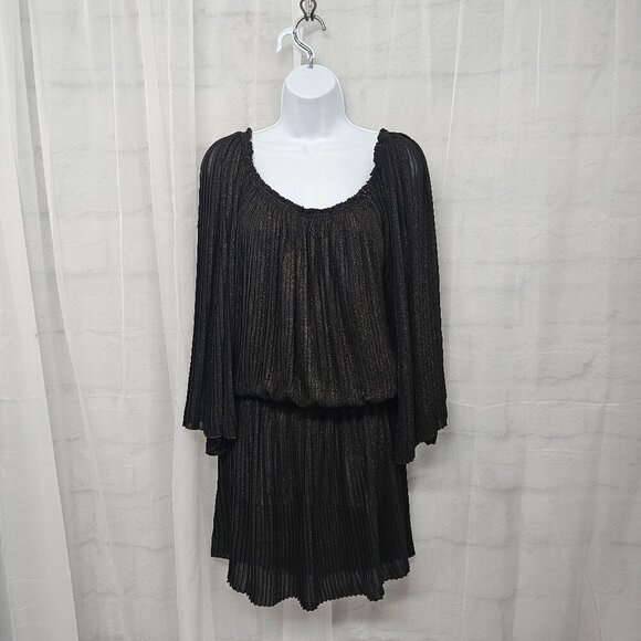 Max Studio Brown Gold Metallic Mini Dress Pleated Boho Retro M - Picture 1 of 12